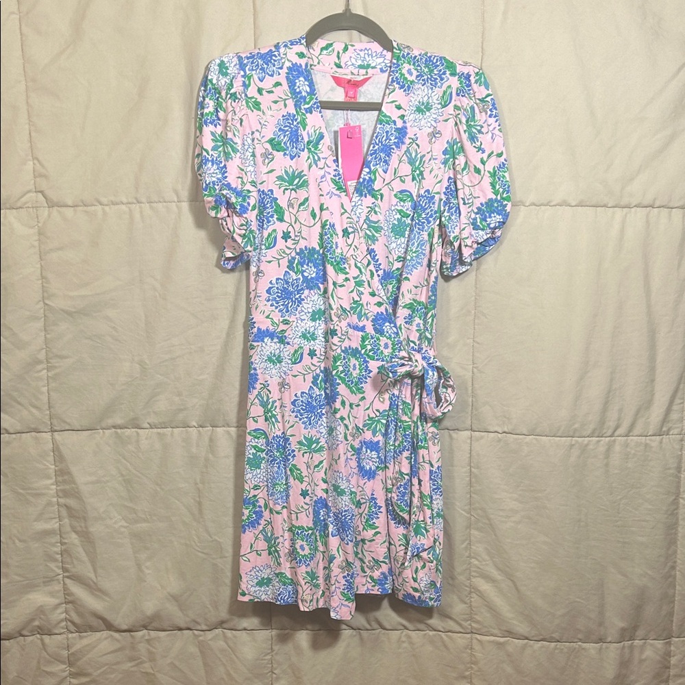 Lilly Pulitzer Floral Wrap Midi Dress in Pink and Blue